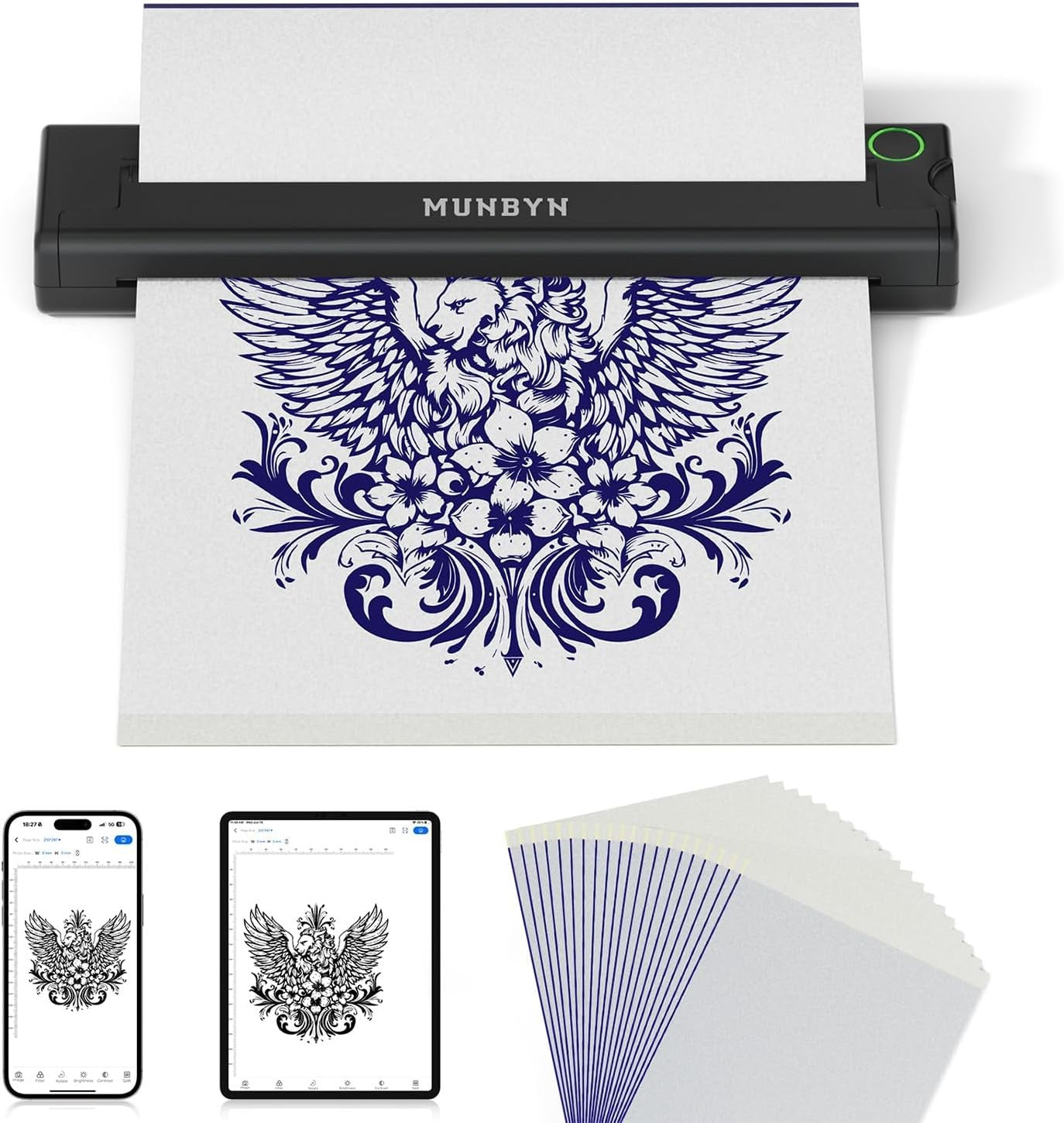 Wireless Thermal Tattoo Stencil Printer Kit with 20 Transfer Sheets