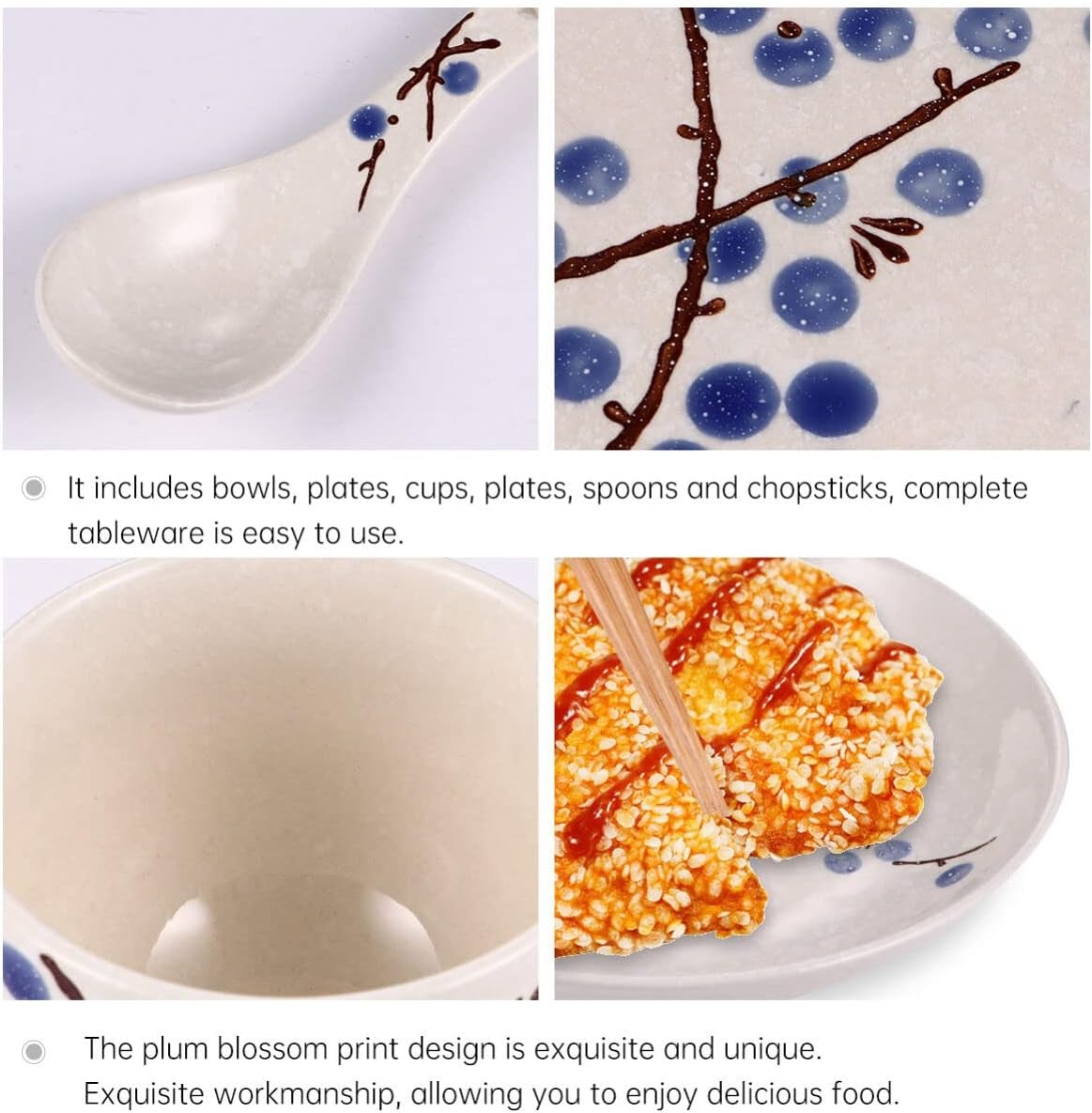 Japanese Style Ceramic Dinnerware Set for One Bowl Plate Cup Spoon