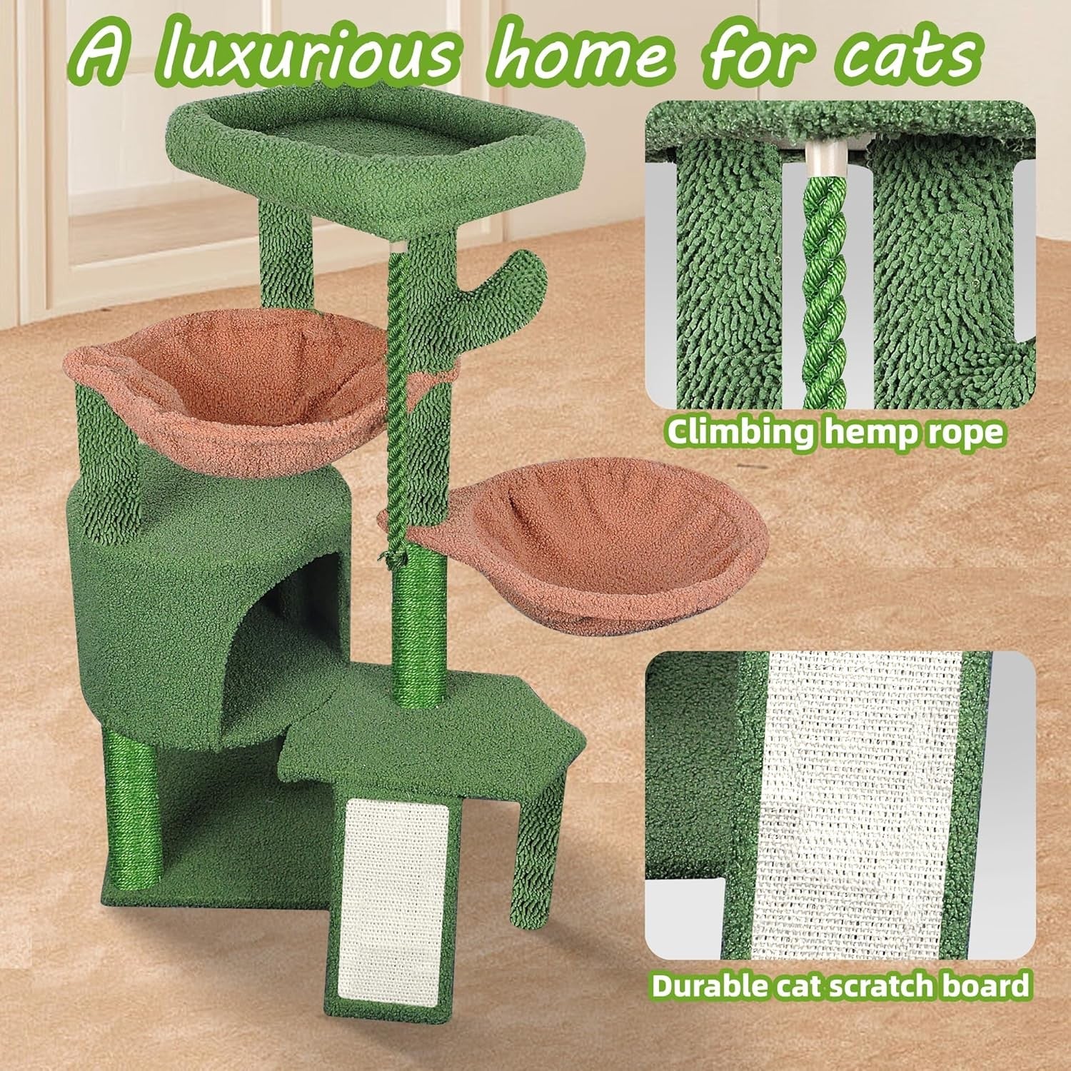 Cat Tree 95cm Climbing Tower Scratching Posts Condo Hammocks for Indoor Cats