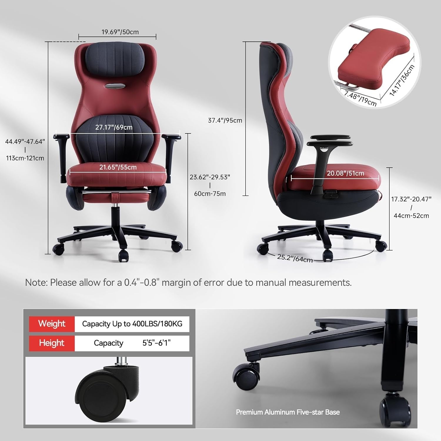 Oversized Red Ergonomic Gaming Office Chair High Back Recliner Lumbar Support