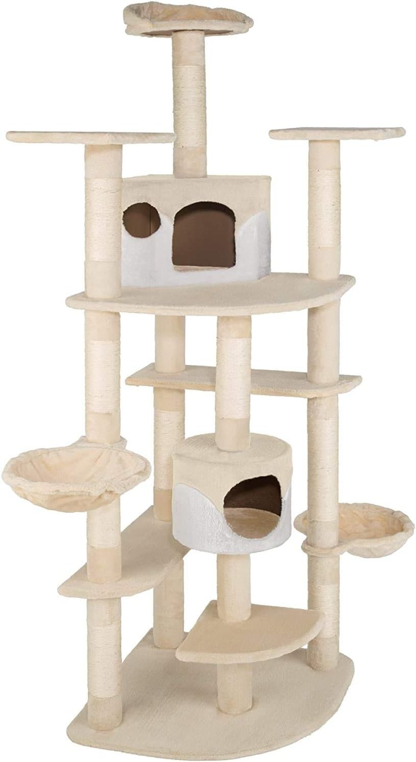 Extra Tall Cat Tree Tower Mega Climber Multi Level Scratching Posts Beige