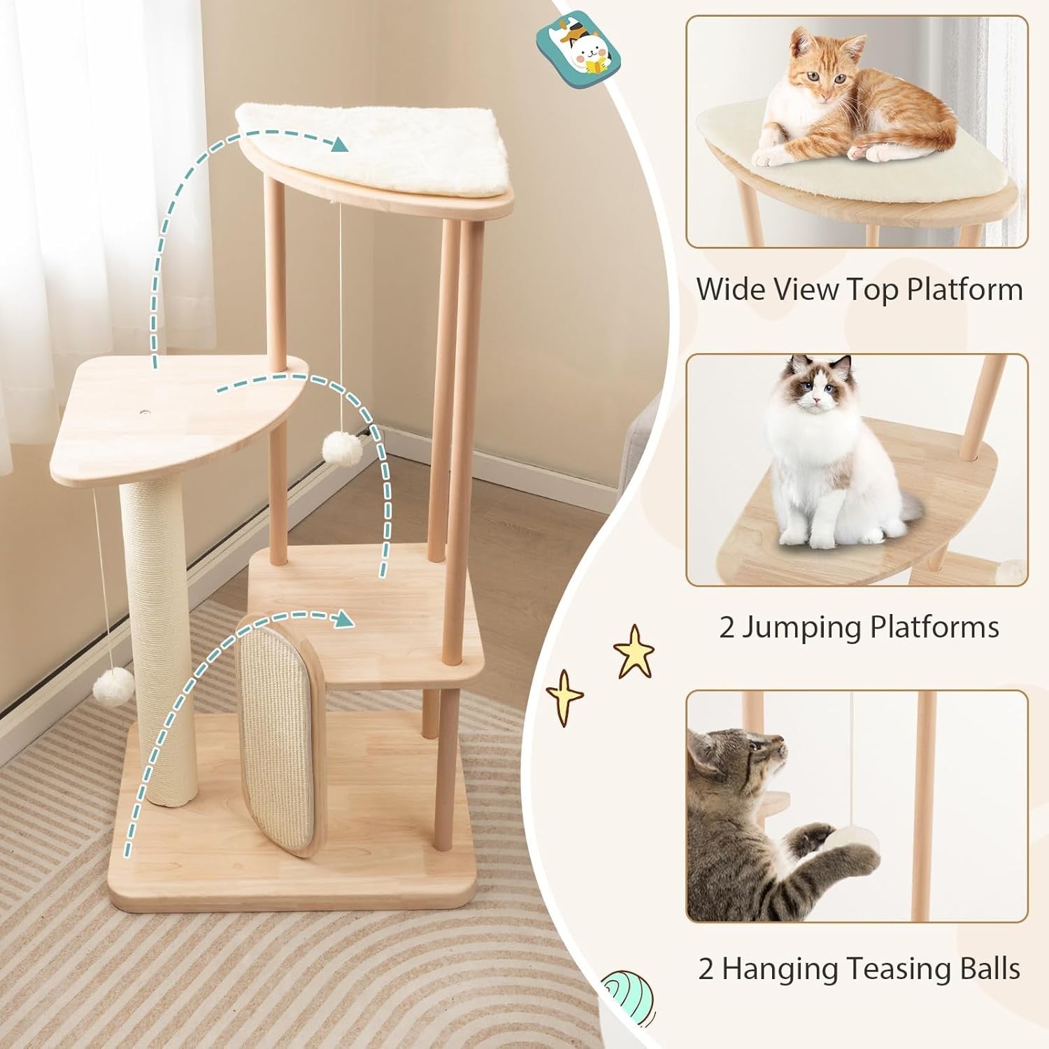 Cat Tree Climbing Tower Indoor with Scratching Posts Multi Level 114cm
