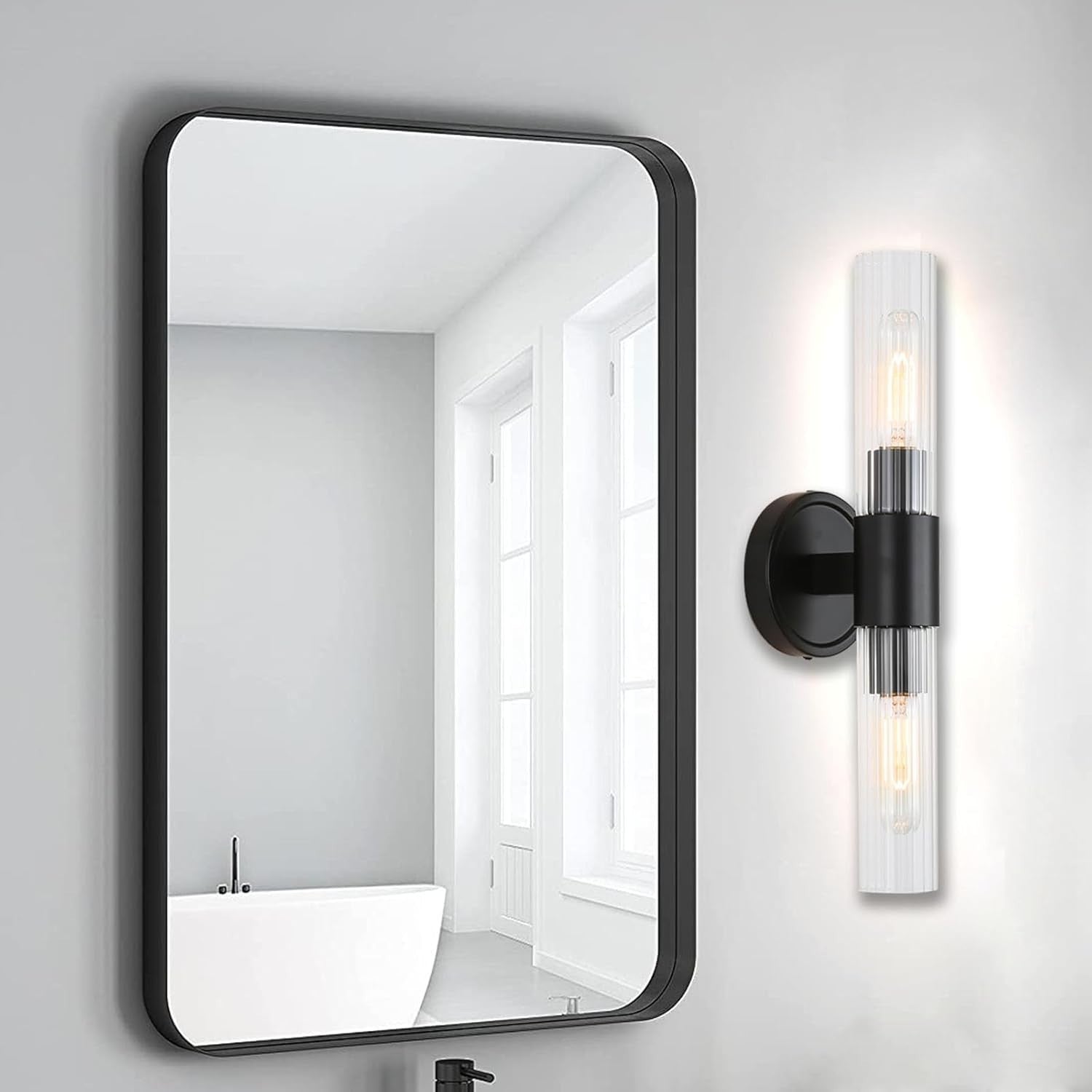 Dimmable Vintage Black Wall Sconce Light with Glass Shade & E27 Socket