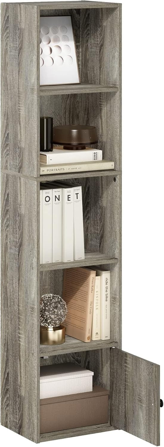 5-Tier French Oak Bookshelf with Cabinet Storage Modern Display Shelf
