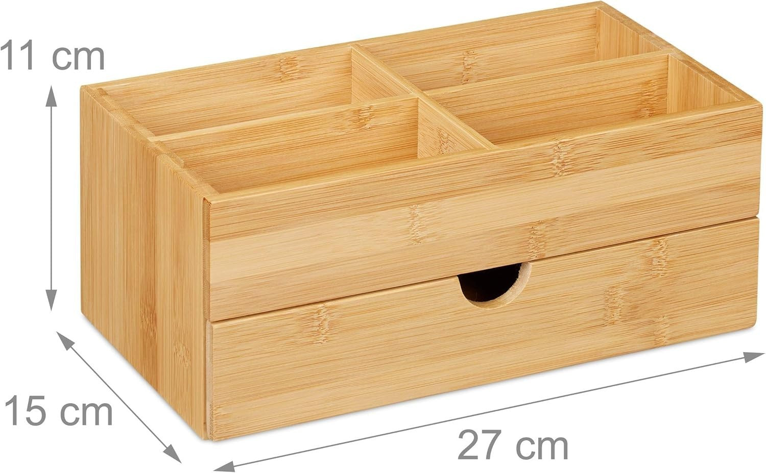 Multifunctional Bamboo Desk Organizer with Drawer 4 Compartments for Makeup