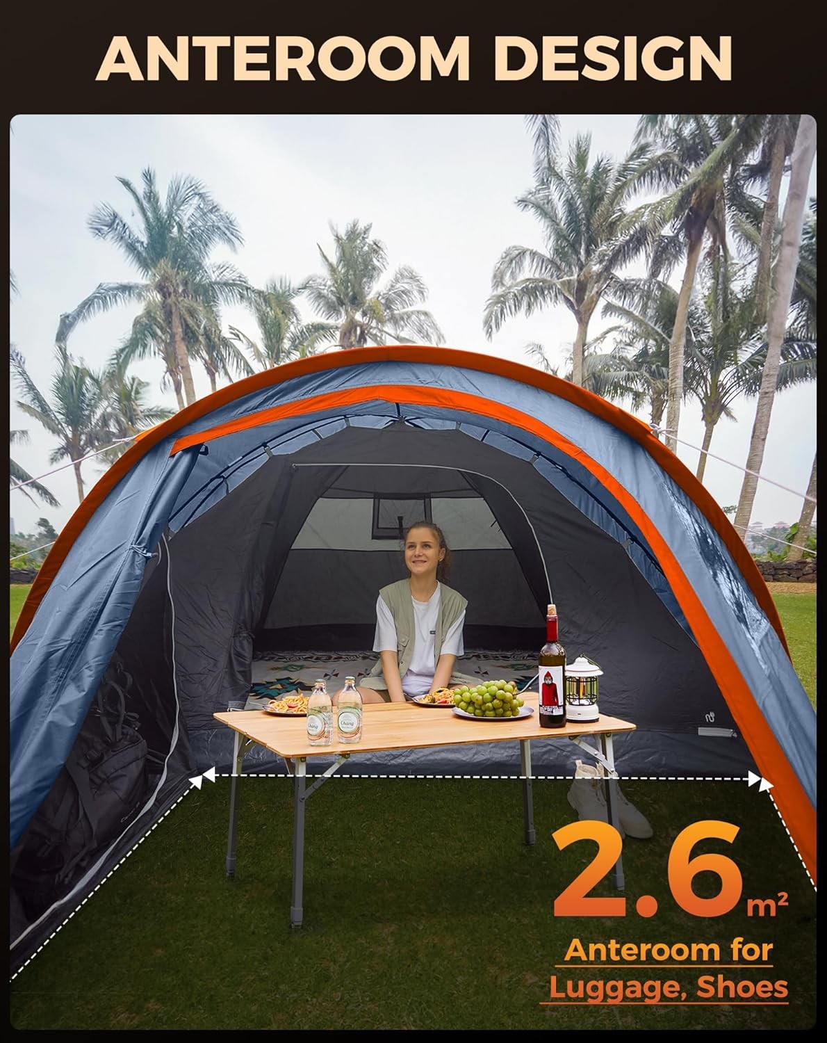 KingCamp 4-Person Dome Tent Waterproof with Porch for Outdoor