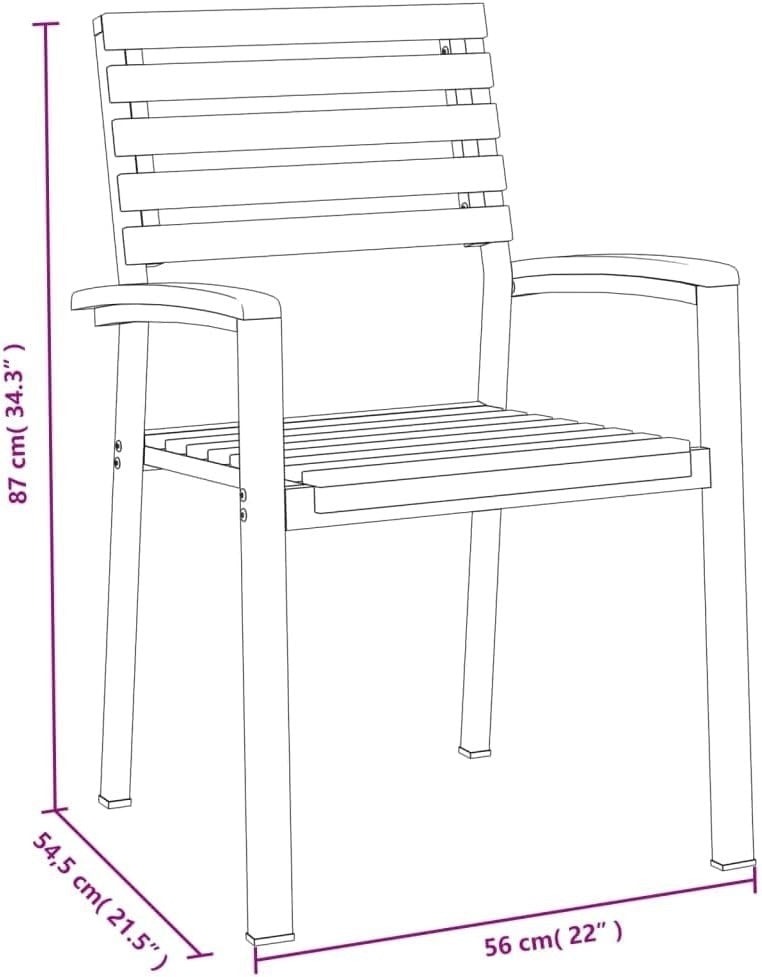 2 Pack Acacia Wood Stackable Patio Chairs Metal Frame Outdoor Armchairs