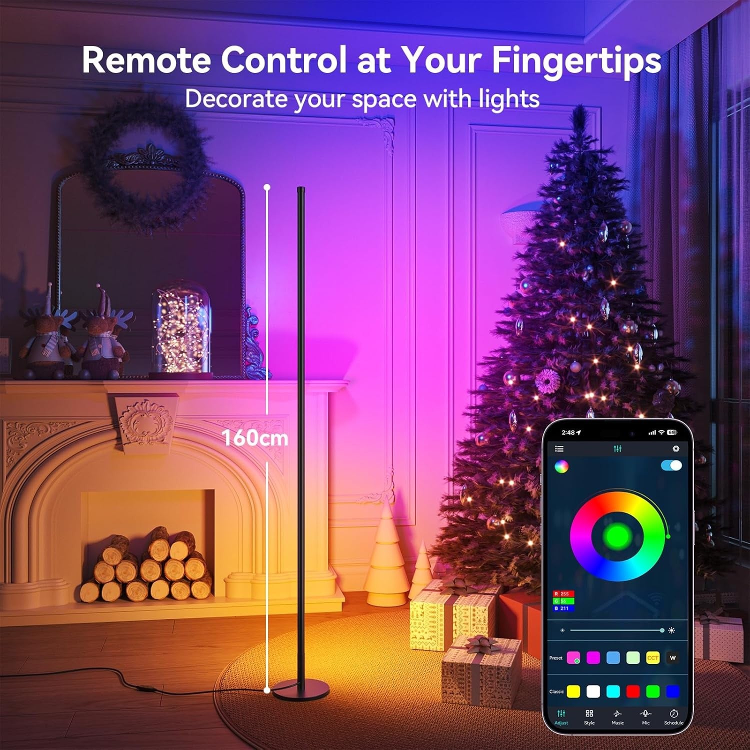Smart RGB Corner Floor Lamp 2 Pack 160cm App Remote Music Sync Light