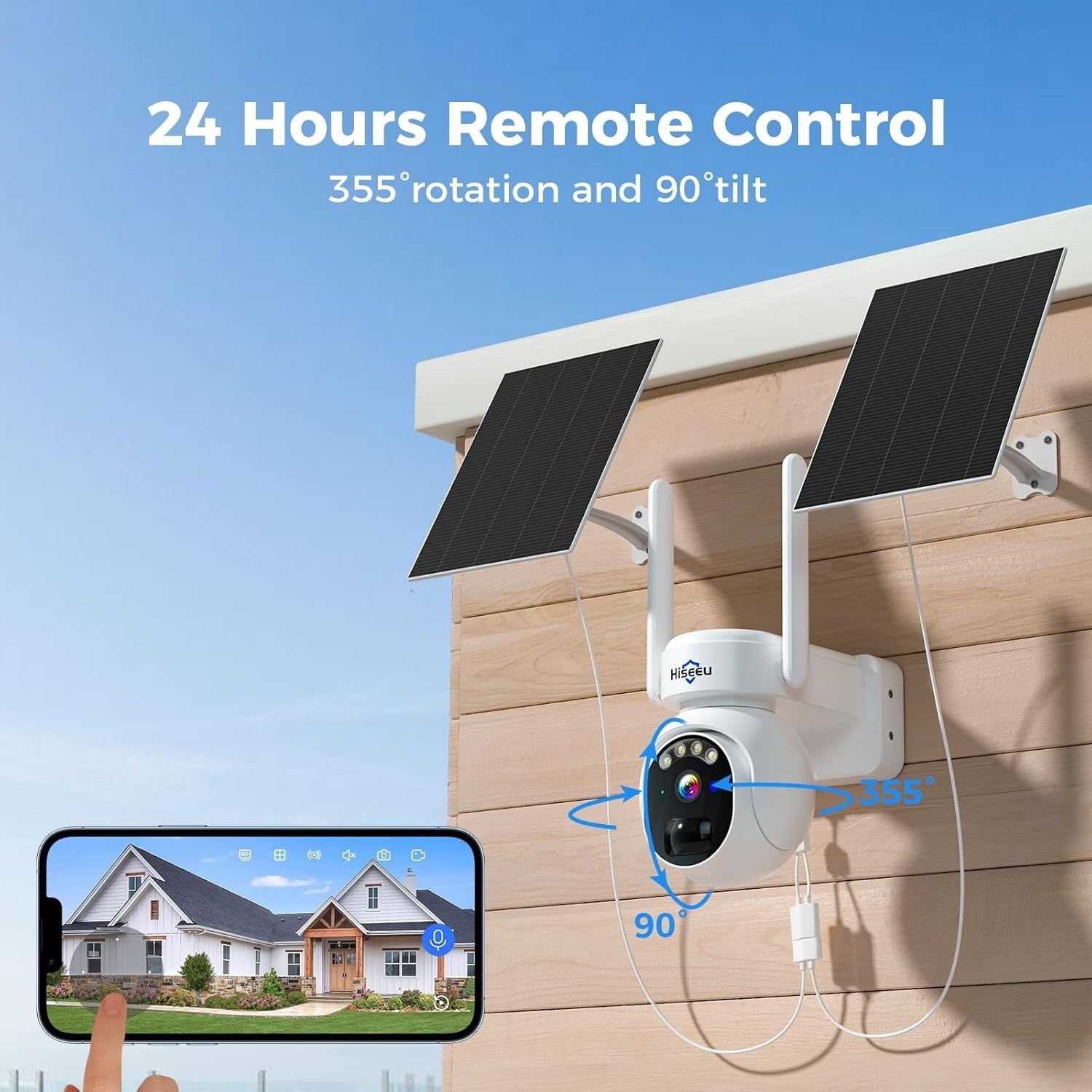 5MP Solar Security Camera Wireless 360° PTZ Color Night Vision WiFi