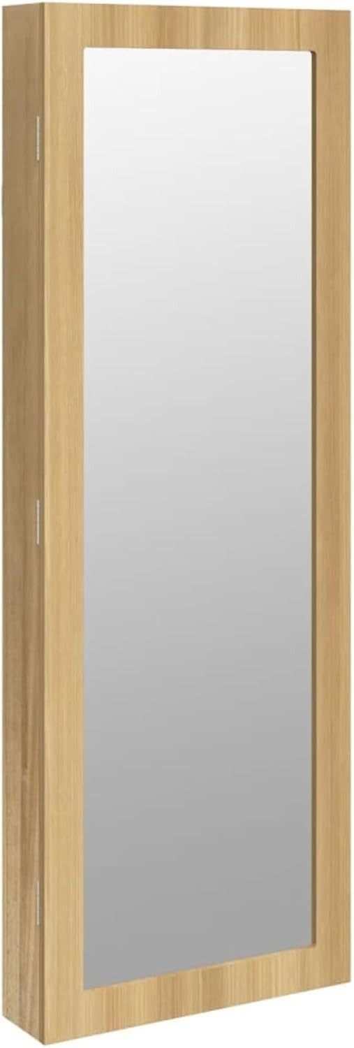 Brown Wall Mounted Mirror Jewelry Cabinet Lockable Slim Storage Organizer