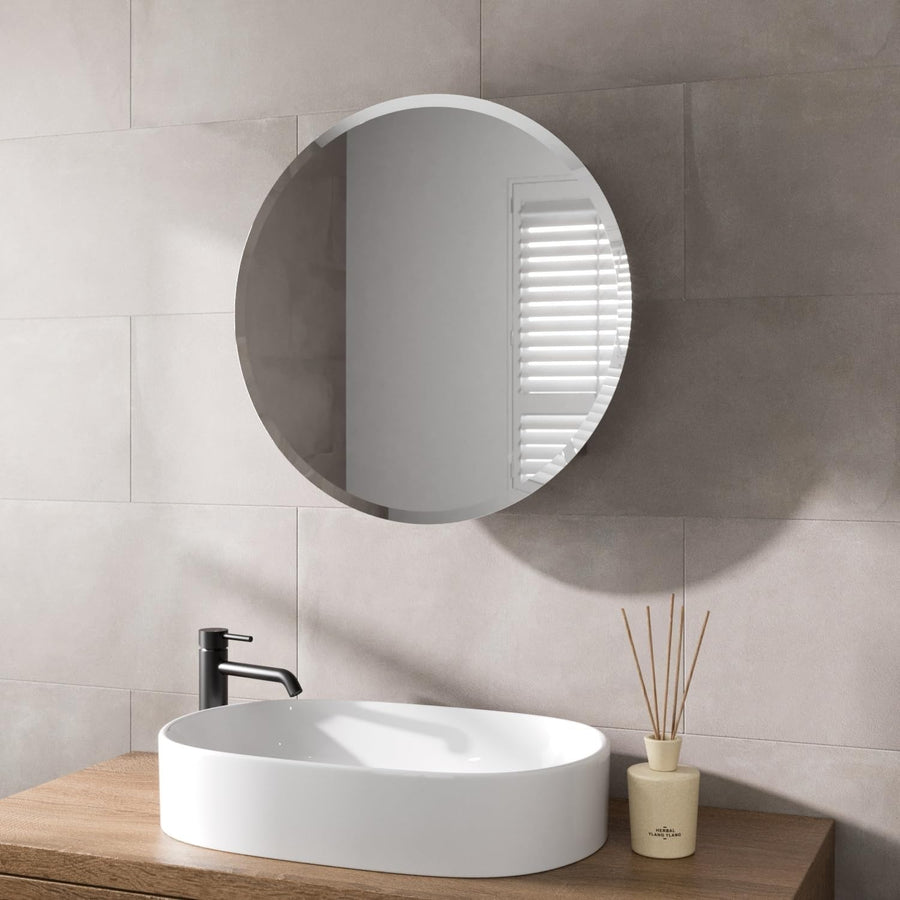 600mm Round Bathroom Mirror Cabinet with Storage & Pre-Assembled Stainless Steel