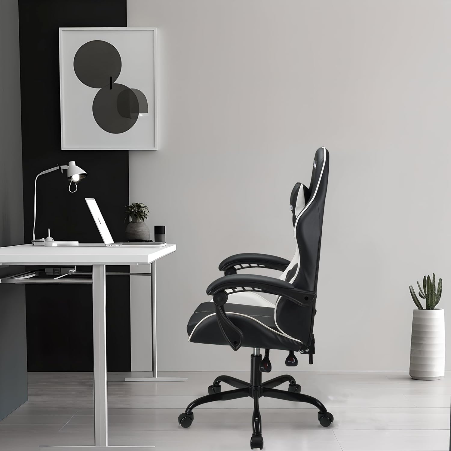 Ergonomic Gaming Chair High Back Racing Desk Chair 150kg PU Leather White