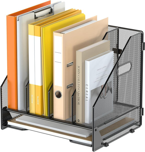 4-Tier Mesh Desk File Organizer | Vertical Folder & Paper Rack, Black