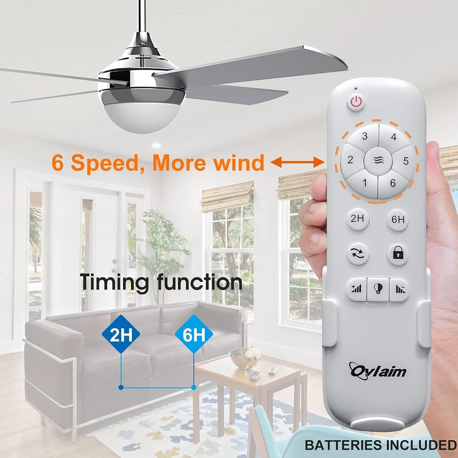 Ovlaim 122cm Ceiling Fan with Light, Silent DC Motor, 6 Speeds, Remote Control