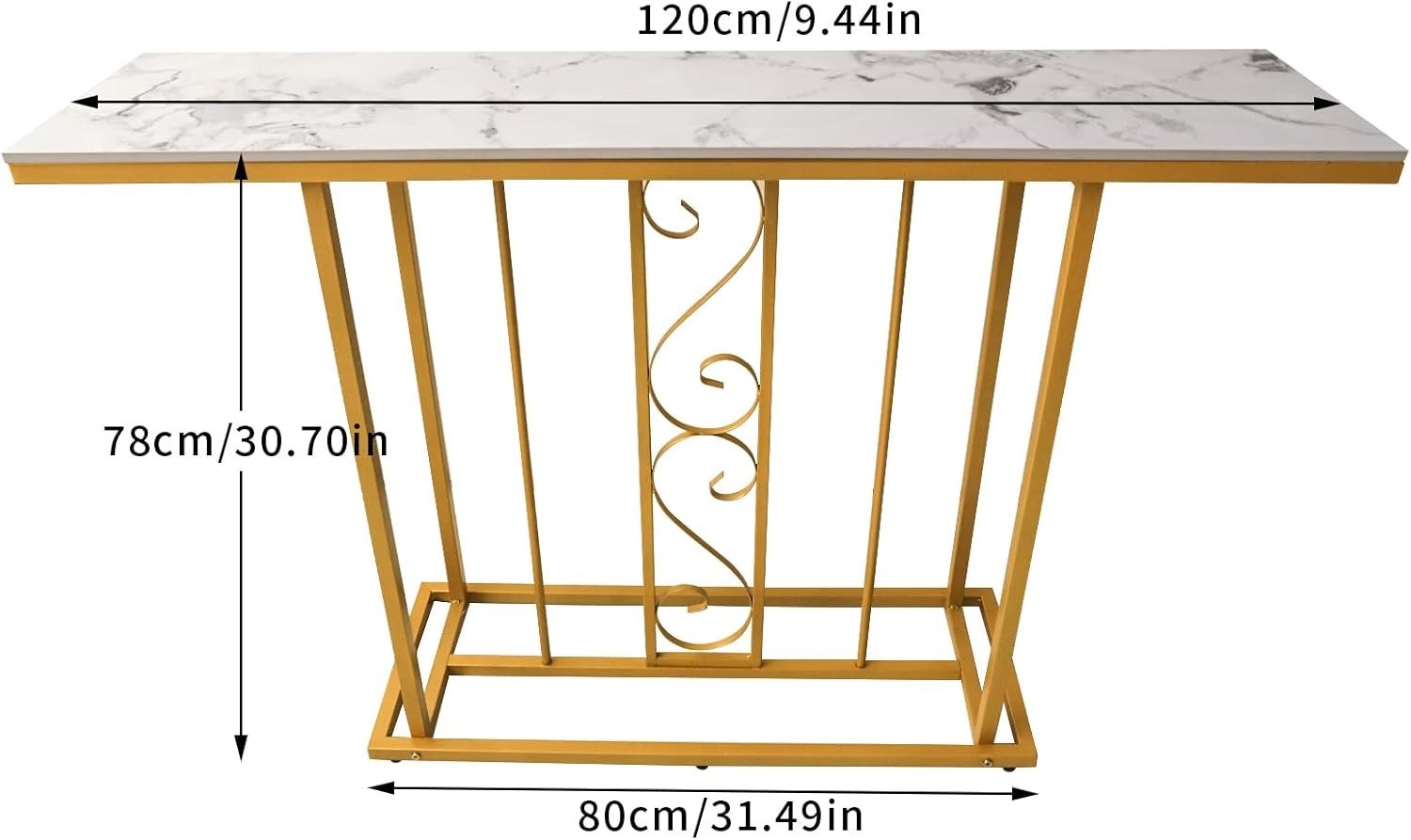 120cm Marble Effect Console Table Gold Metal Frame – Hallway Entryway Shelf