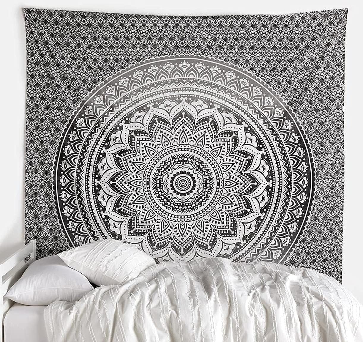 Boho Black White Cotton Tapestry 54x84" Wall Art Decor