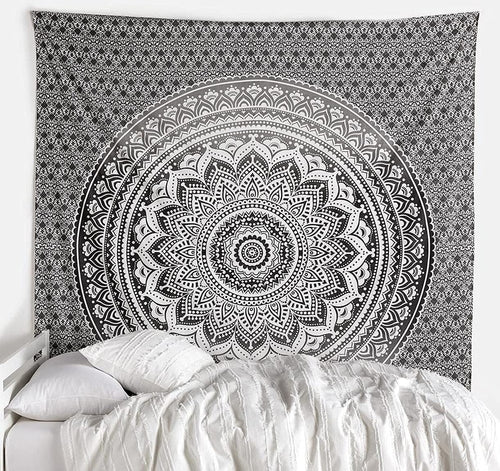 Boho Black White Cotton Tapestry 54x84" Wall Art Decor