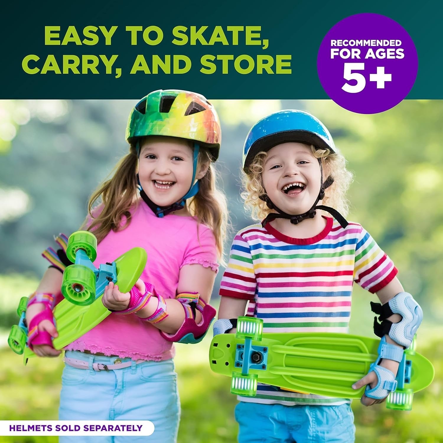 Mini Cruiser Skateboard LED Wheels Kids Teens Adult 56cm Complete Black Green