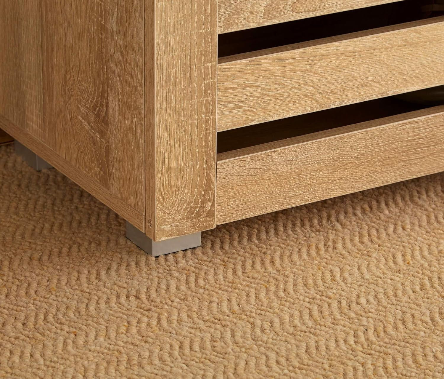 Wooden Shoe Storage Cabinet 3 Door Oak Effect Slatted Cupboard MDF
