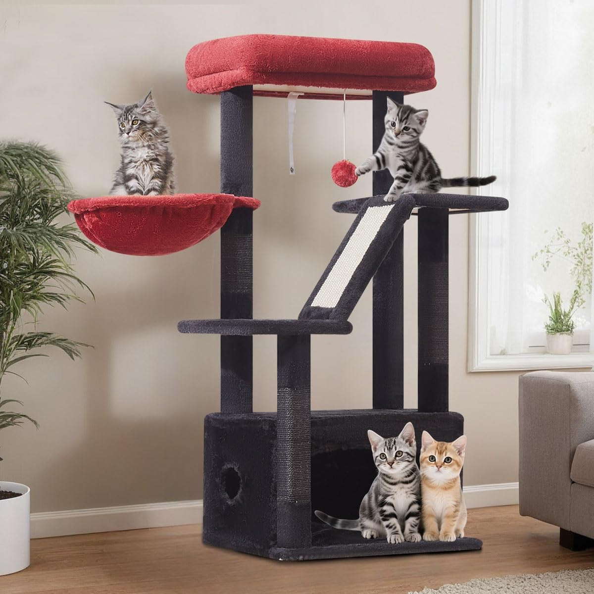 98cm Cat Tree Tower Indoor Scratching Post with Condo Hammock