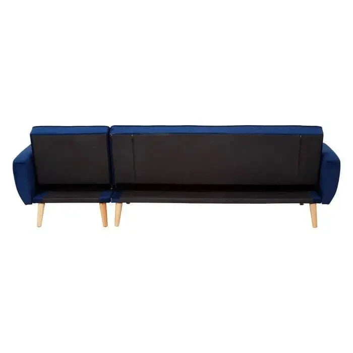 Navy Velvet Corner Sofa Bed 3 Seater Modern L-Shaped Soft Touch Couch