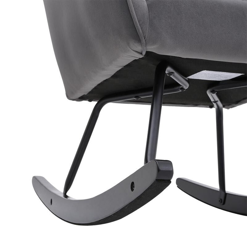 Grey Velvet Nursery Rocking Chair Ergonomic Padded Glider for Baby