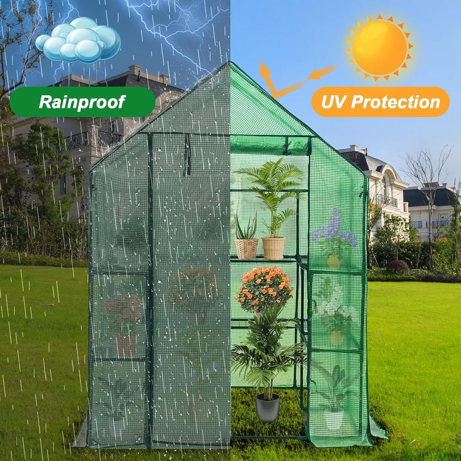 Walk-In Greenhouse Outdoor 6 Shelves PE Cover Steel Frame Garden Plant Tent