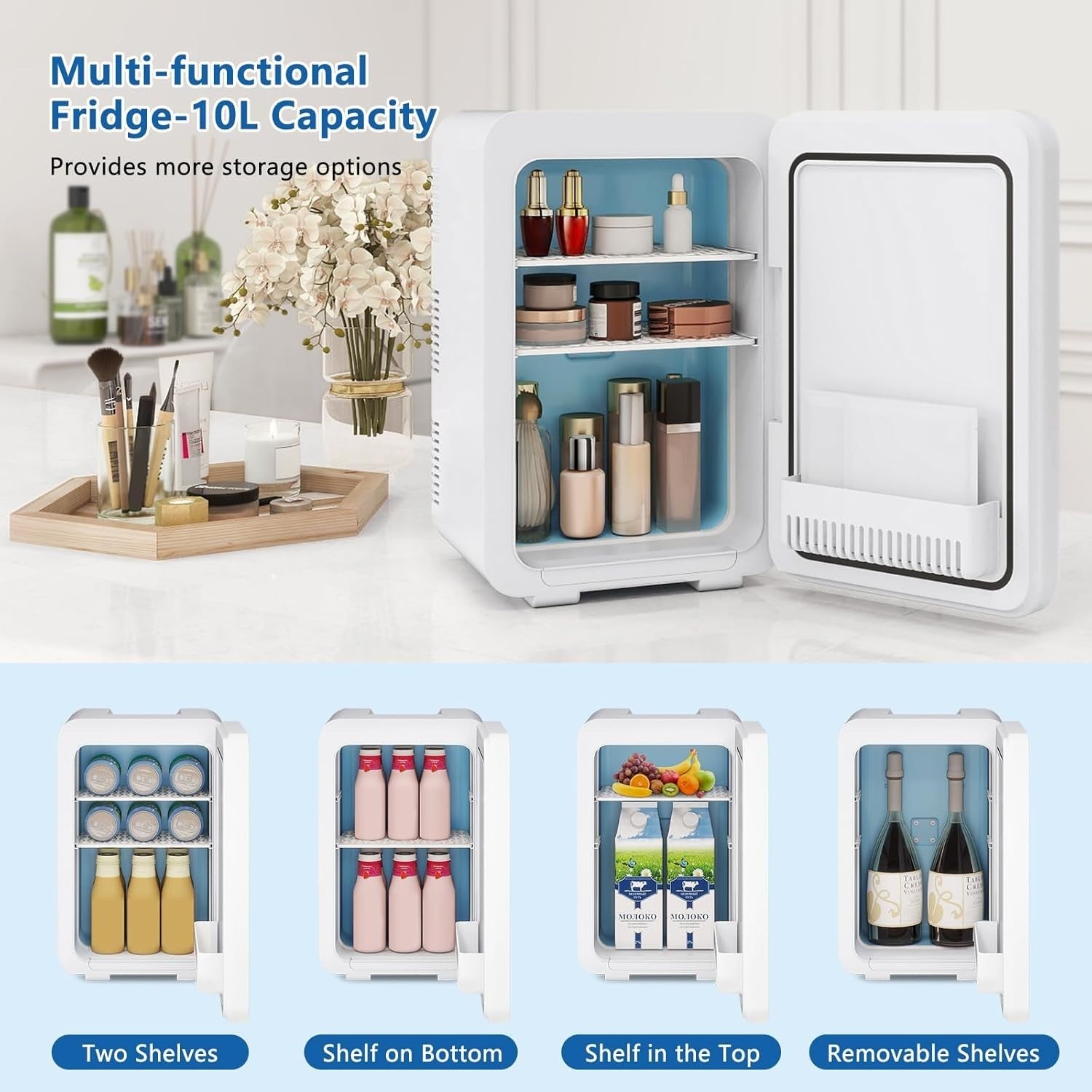 10L Mini Fridge Portable AC/DC Cooler Warmer Skincare Drinks White