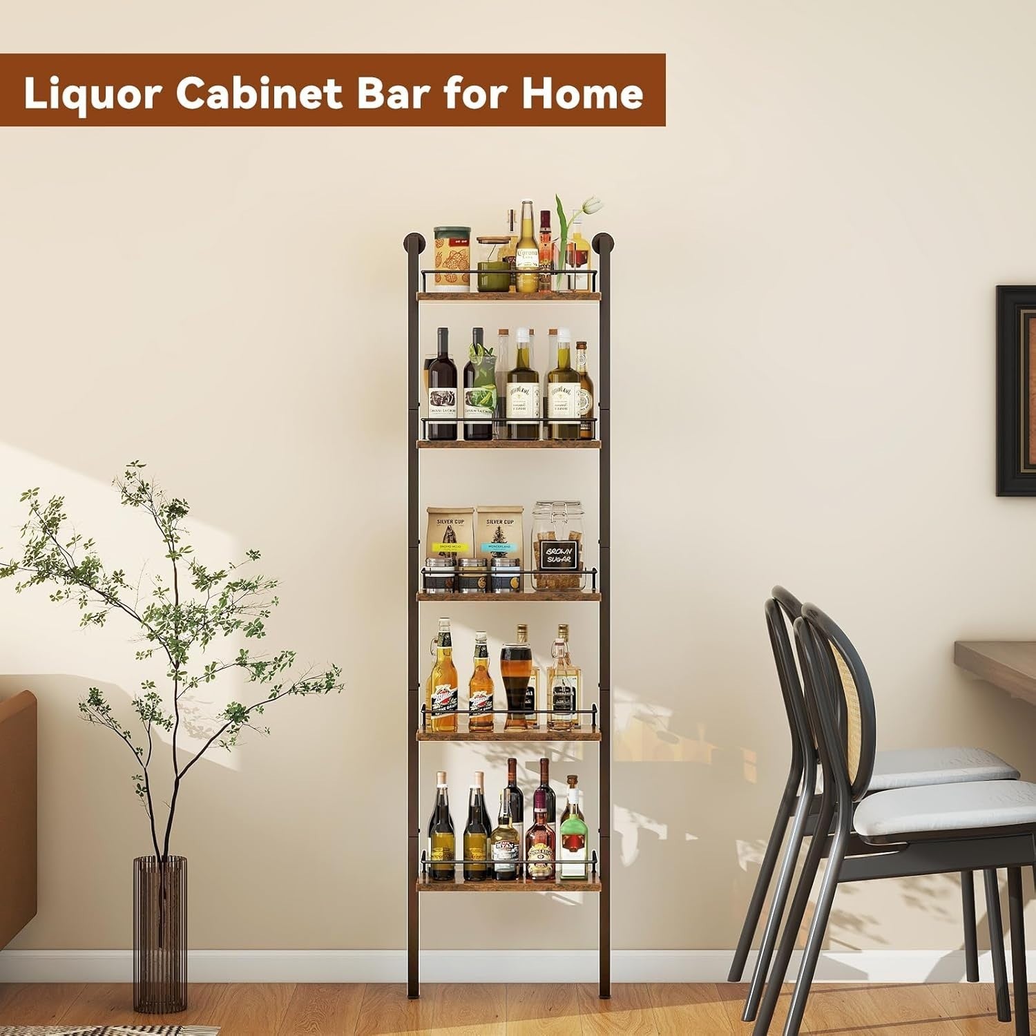 Tall Freestanding Wine Rack 5-Tier Bottle Display Shelf Drinks Storage Unit