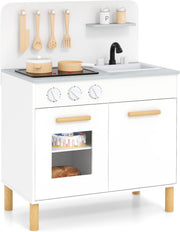 Wooden Kids Play Kitchen White w/ Lights Sounds Oven Accessories