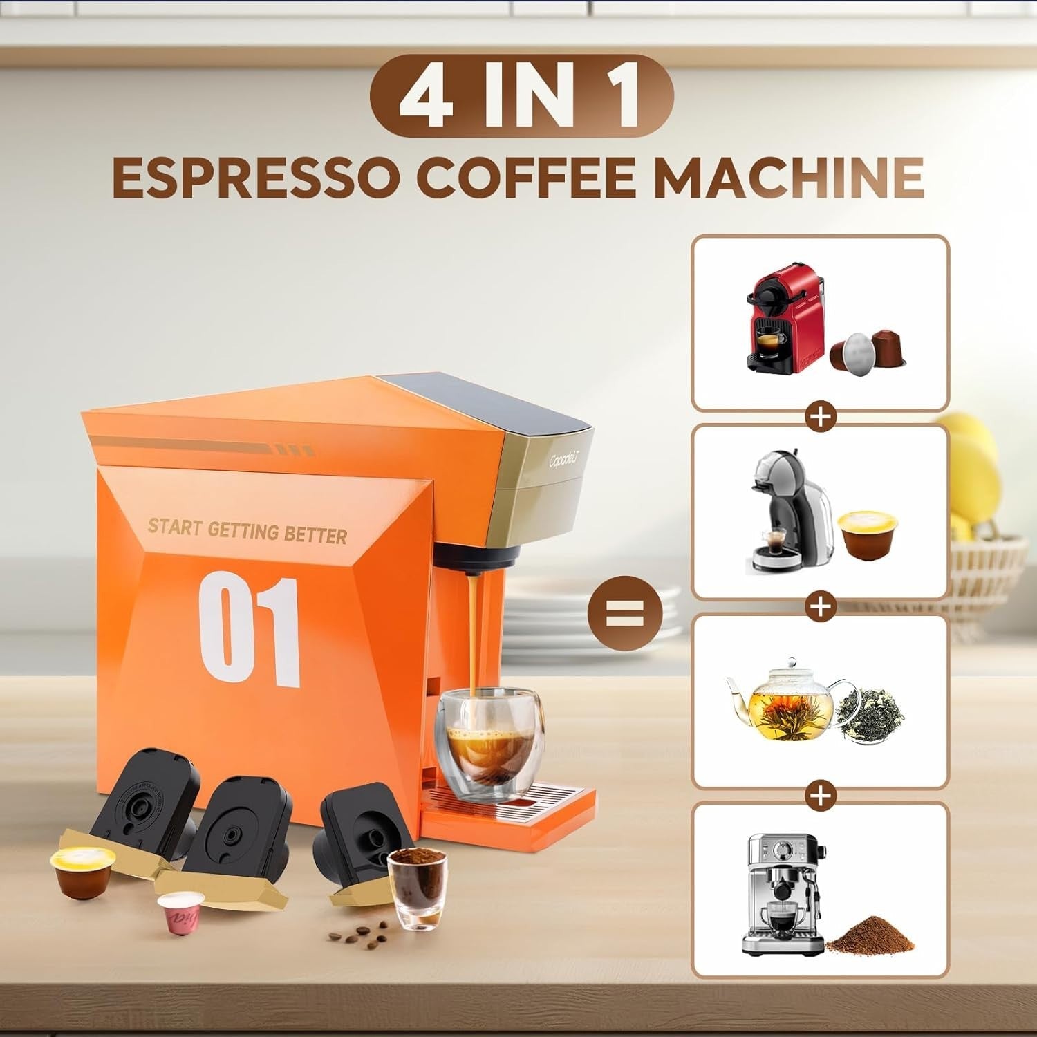 3in1 Espresso Coffee Machine 19Bar Multi-Capsule Maker Fast Extraction Compact