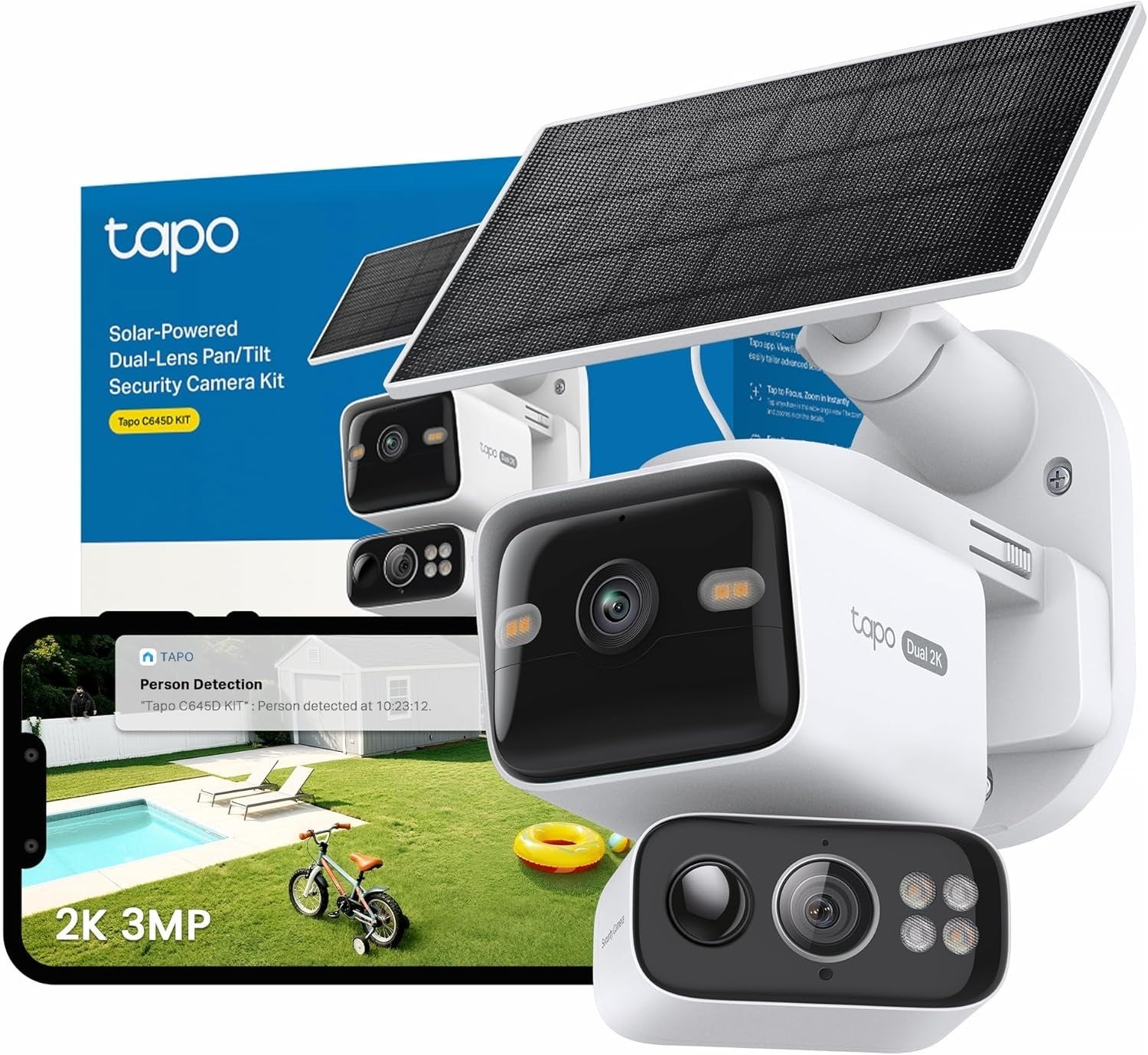 2K Dual Lens Solar Security Camera Outdoor Wireless PTZ AI Detection