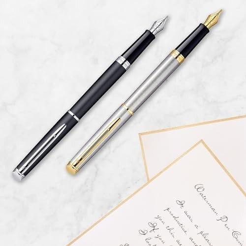 Luxury Fountain Pen – Black Gloss Chrome Trim, Medium Stainless Steel Nib