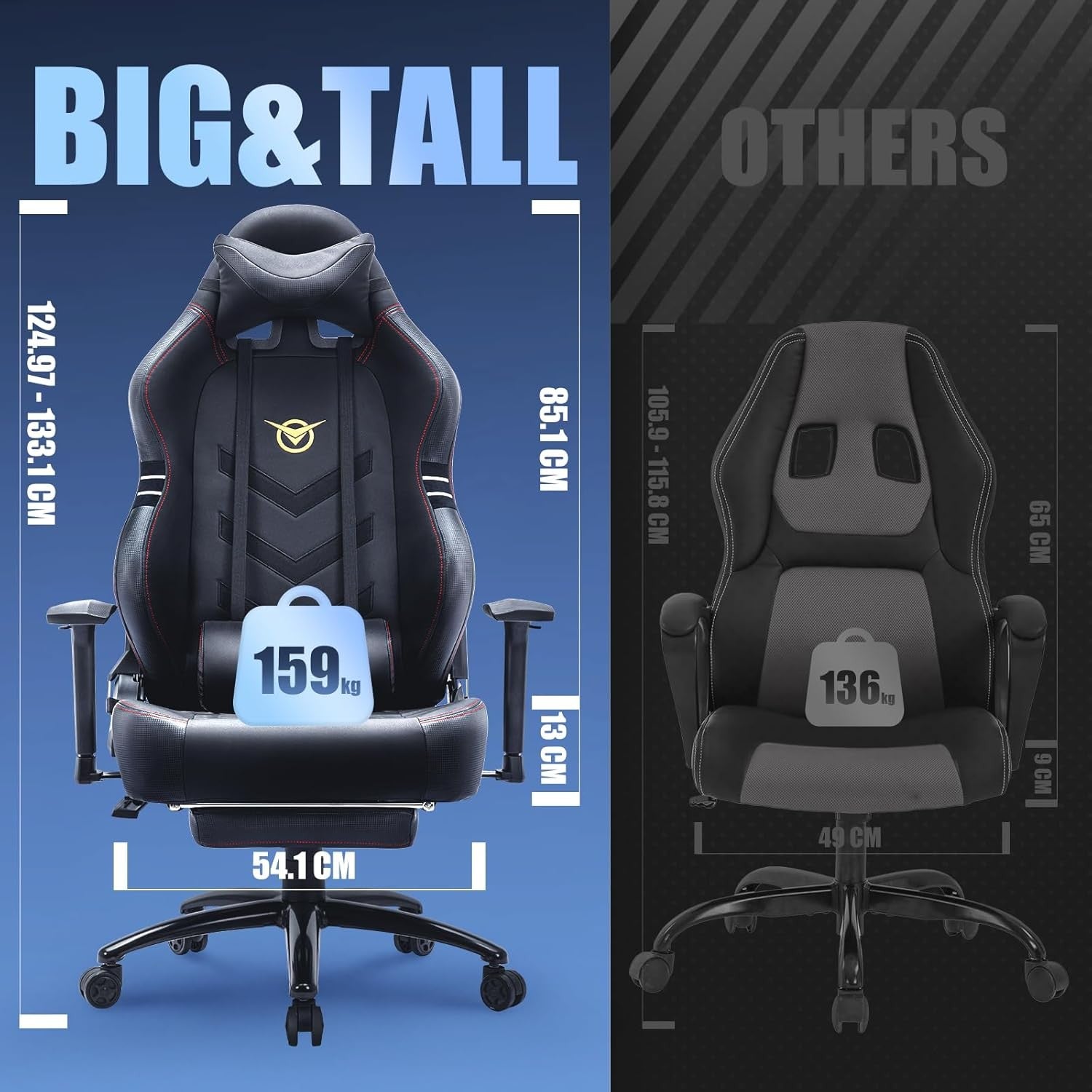 Big & Tall Gaming Chair Recliner w/ Footrest Lumbar Support