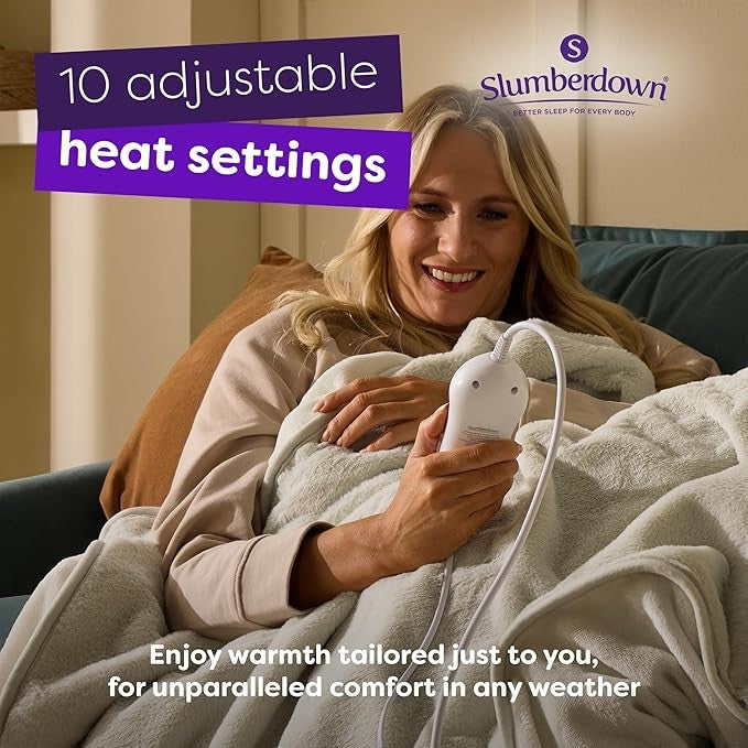 Electric Heated Throw Blanket Luxury Fleece 10 Heat Timer Washable 130x160cm