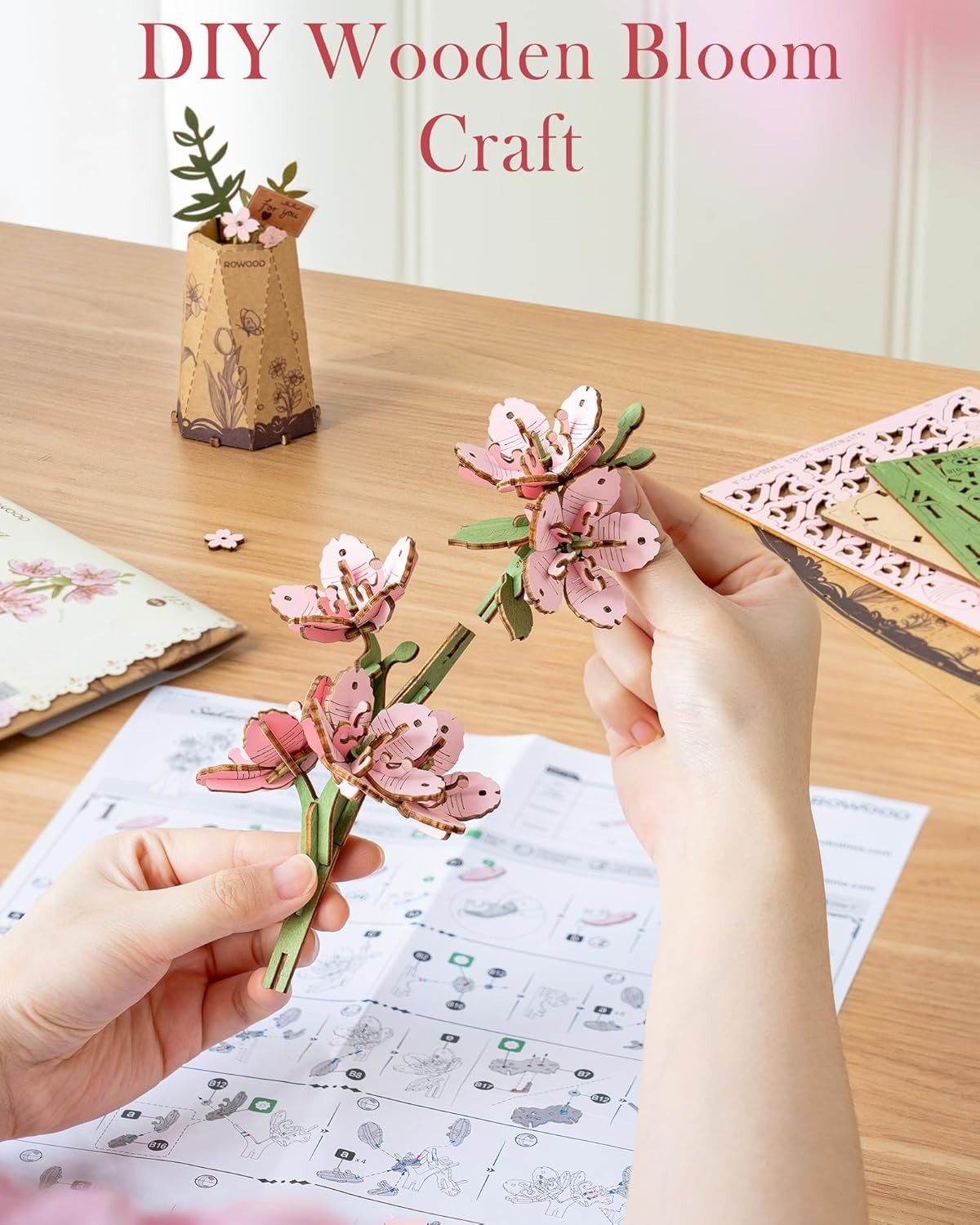 DIY Sakura Flower 3D Wooden Puzzle – Home Decor Craft Kit Gift
