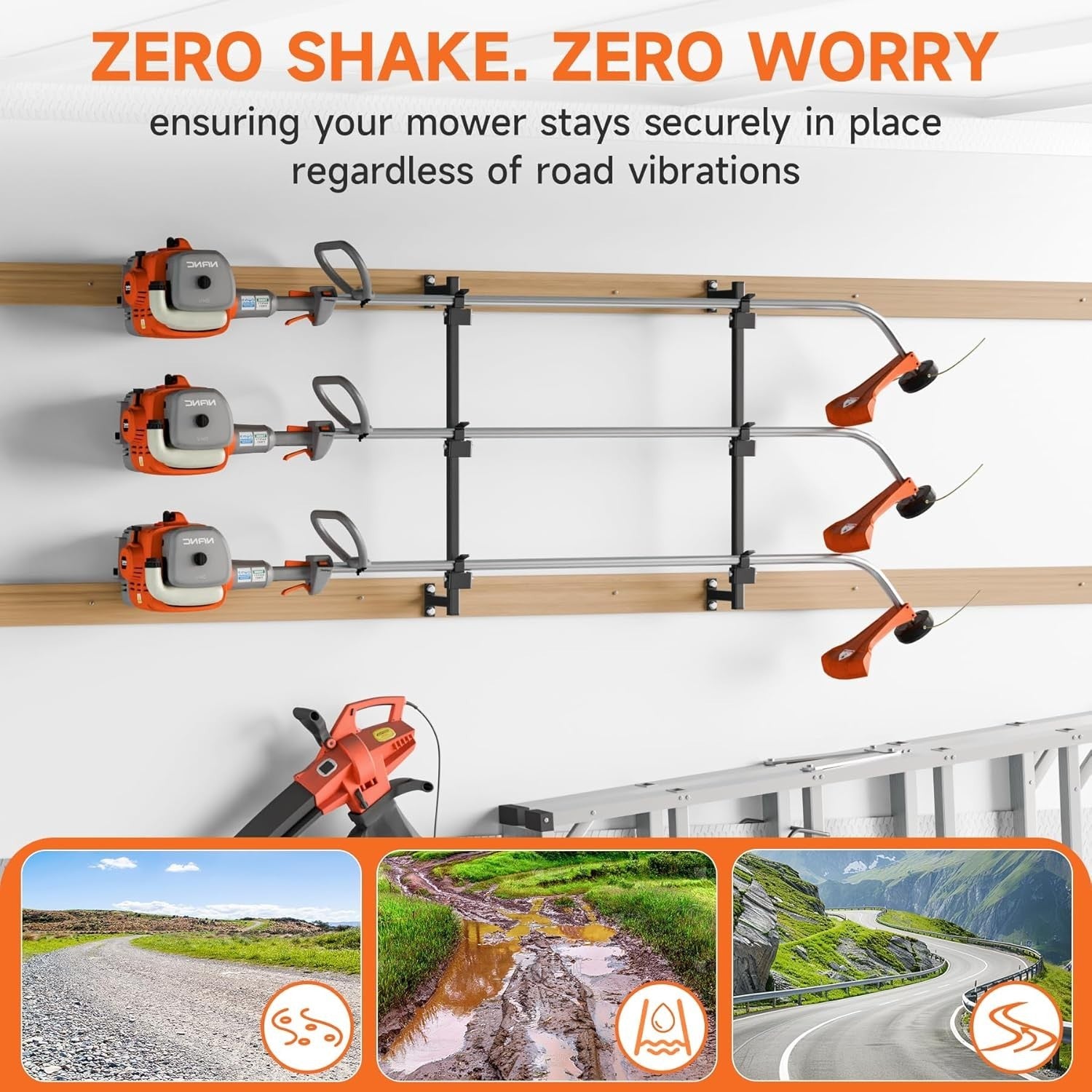Heavy Duty Steel Trailer Tool Rack Wall Mount 3 Weed Eater Holder