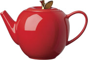 Apple Shaped Teapot Stoneware 60oz Red Tea Pot with Lid Decorative