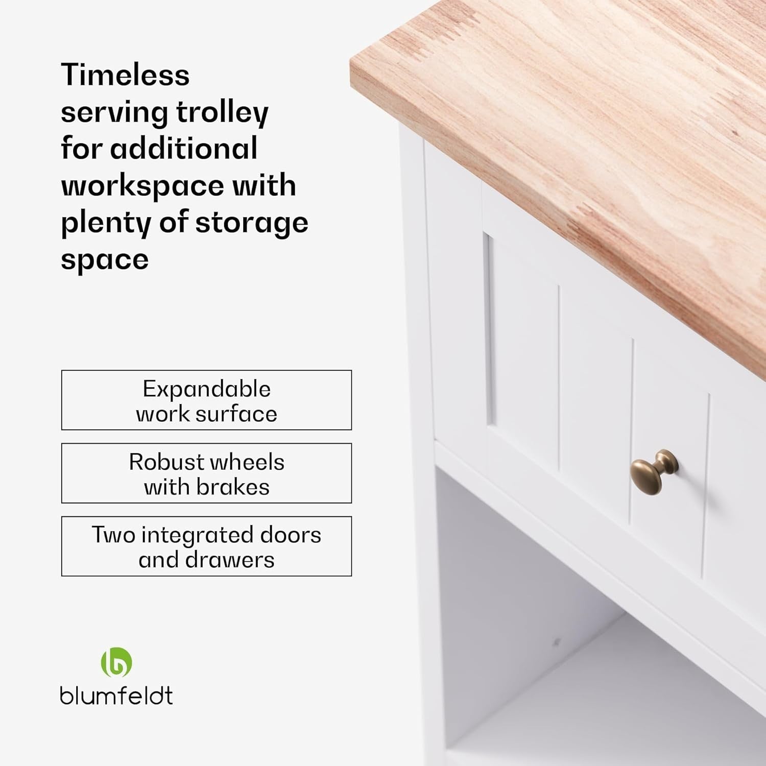 Kitchen Island w/ Extendable Worktop, 2 Drawers, 4 Doors - Storage Unit