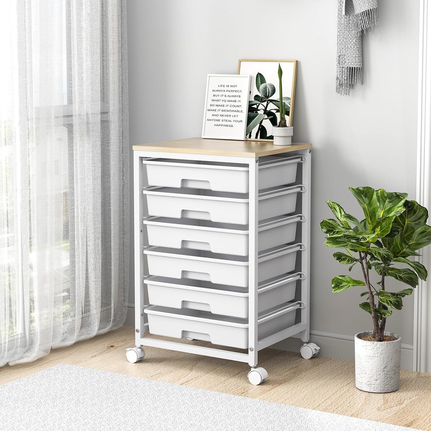 White 6 Drawer Rolling Storage Cart Utility Organizer Trolley Wheels