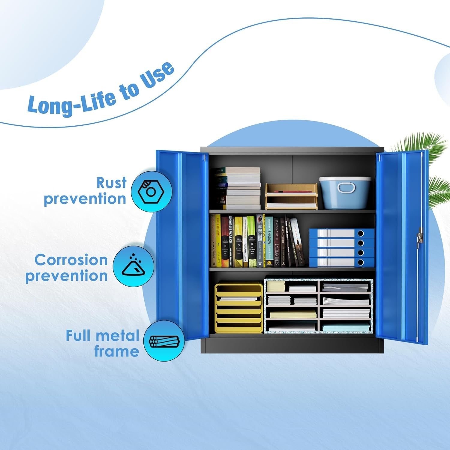 Lockable Metal Storage Cabinet 90cm Steel Office Tool Cupboard Shelves