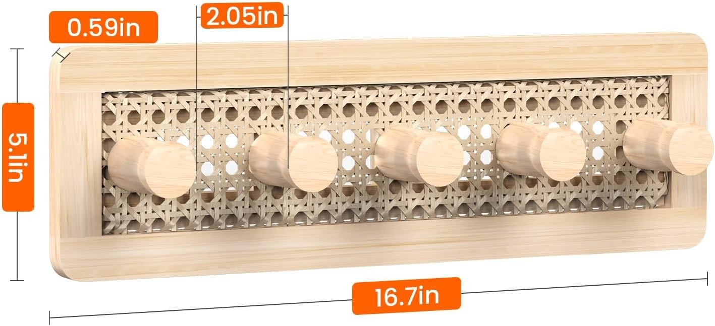 Boho Wooden Wall Hooks Natural Wood Peg Rack for Coats Hats Bags Entryway