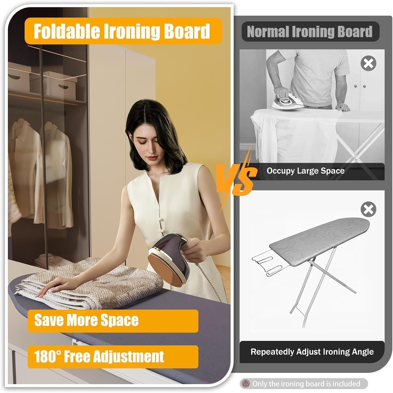 Pull Out Cupboard Ironing Board Extendable Folding 180° Rotating
