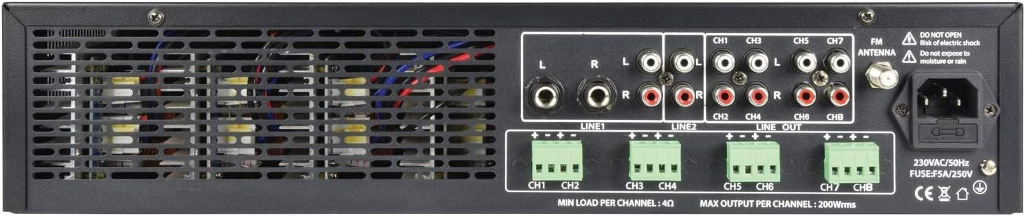 4-Channel Multi-Zone Stereo Amplifier 8x200W Bluetooth FM USB SD