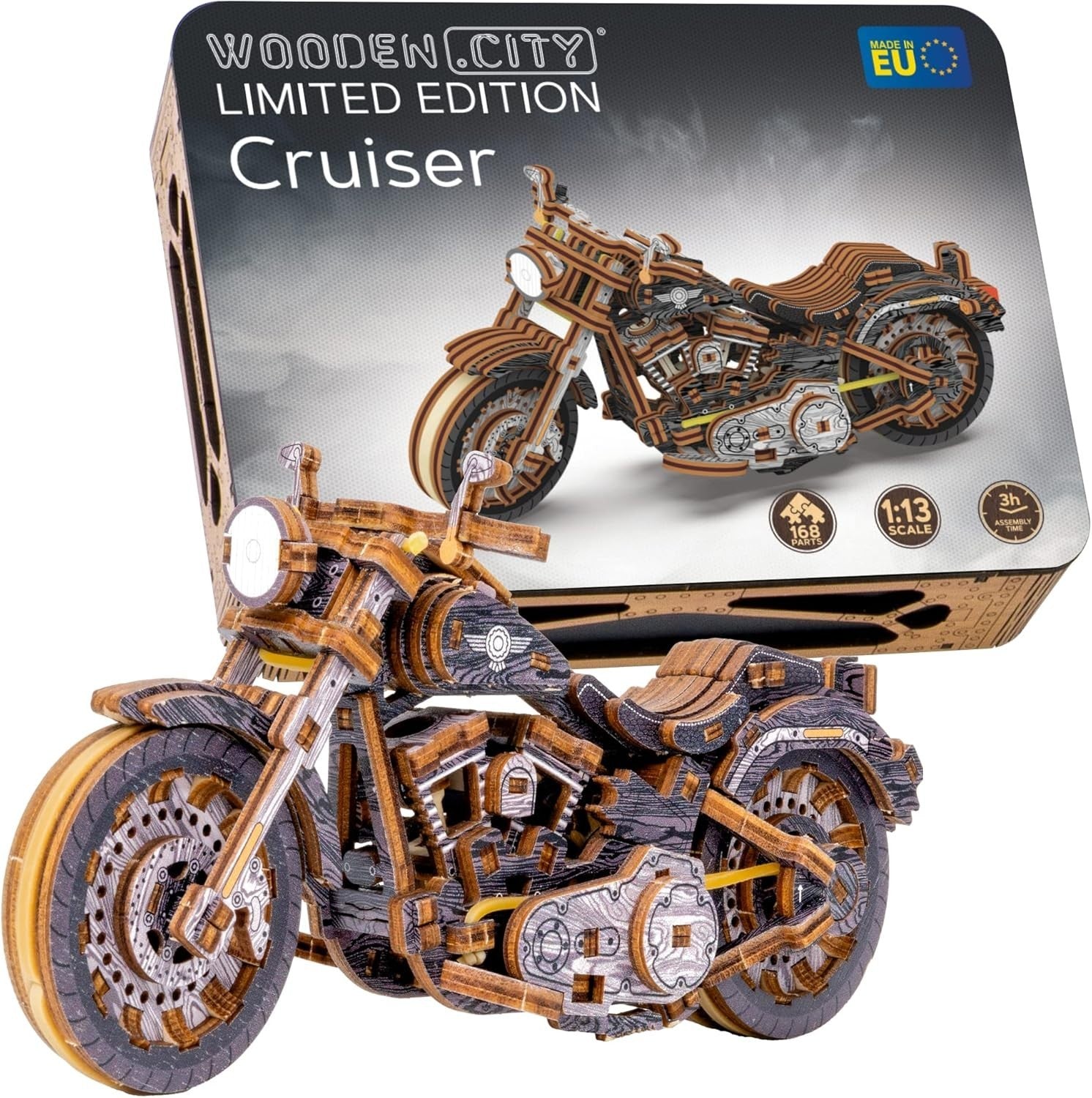 Wooden Motorcycle 3D Puzzle Kit | 1:13 Scale V-Twin Cruiser Model Gift