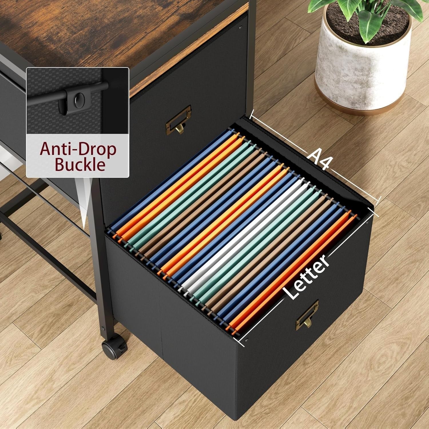 Retro Rolling File Cabinet 2 Drawer Under Desk A4 Letter Storage Black