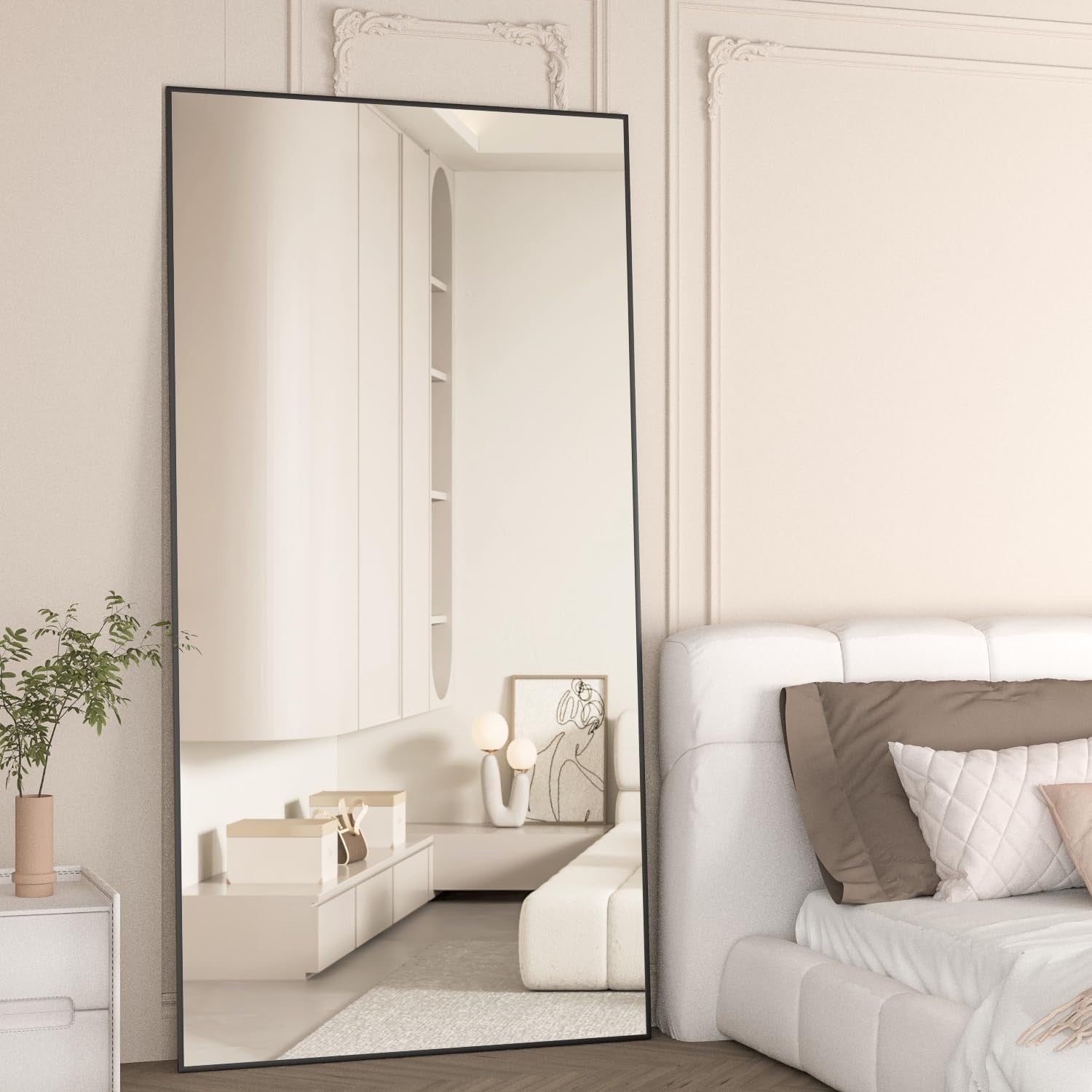 Full Length Floor Mirror 180x80cm Black Frame, Lean or Hang, Crystal Clear