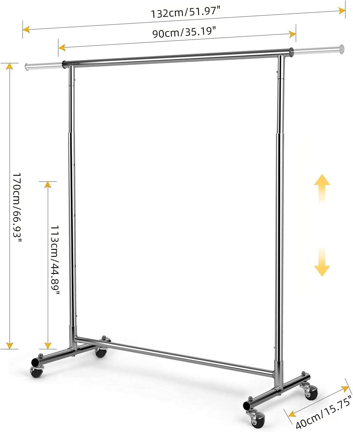 Adjustable Chrome Clothes Rail with Wheels Heavy Duty