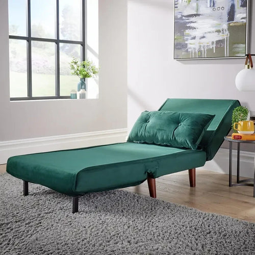 Green Velvet Single Sofa Bed Chair w/ Pillow Folding Guest Bed Seat