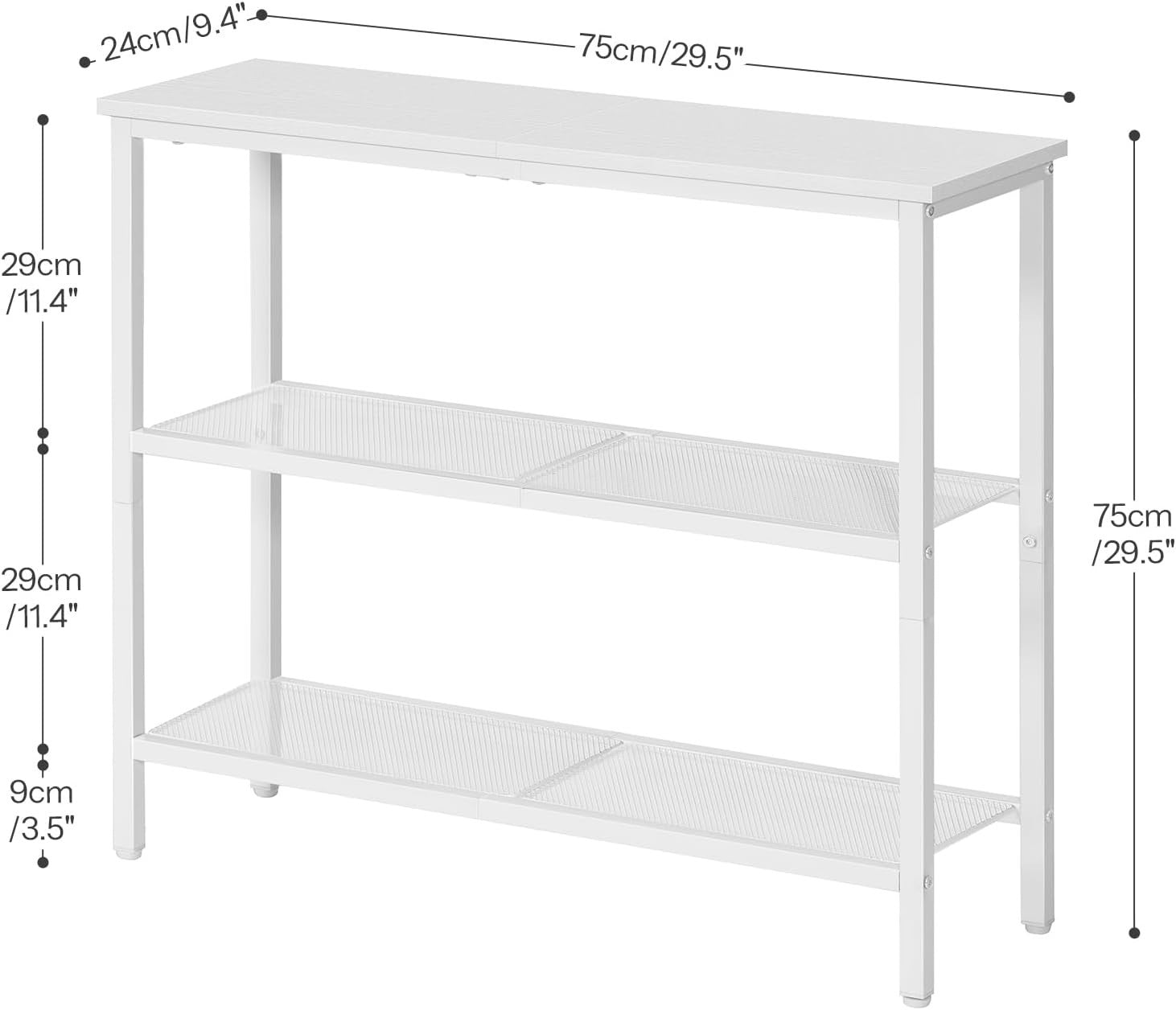 Slim 3-Tier Console Table with Metal Frame & Wide Shelves for Small Spaces